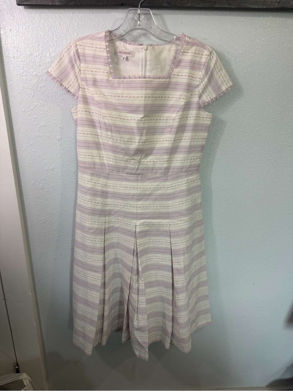 Red House Lavender Stripe Midi Dress with Square Neckline